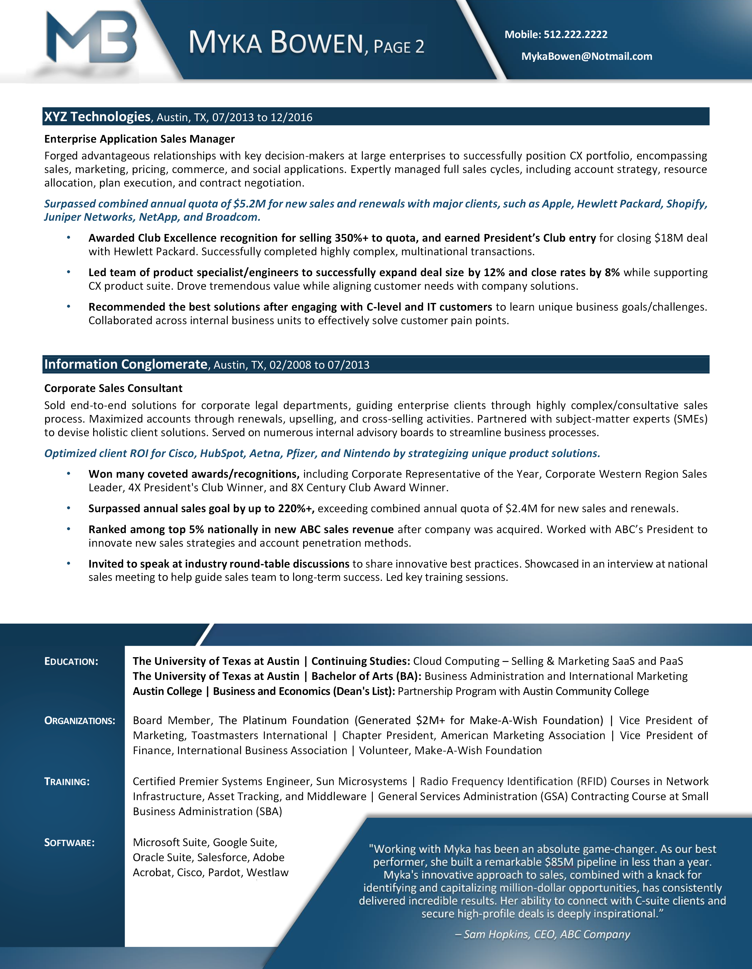 Partnership Executive Resume Sample