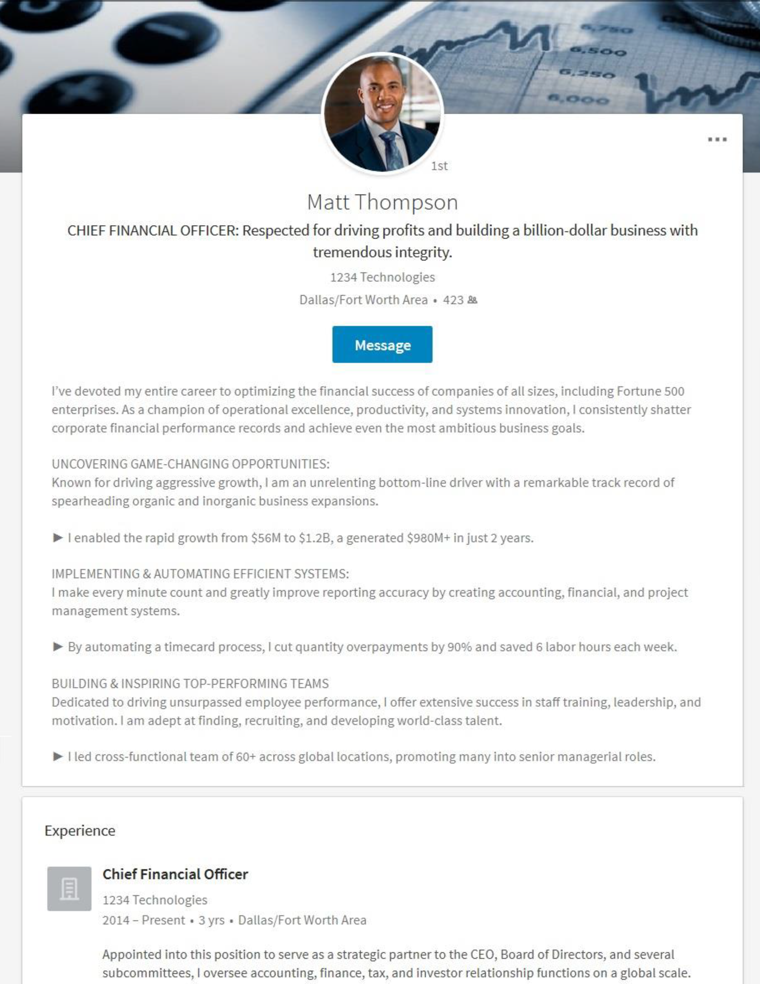 CFO LinkedIn Profile Sample