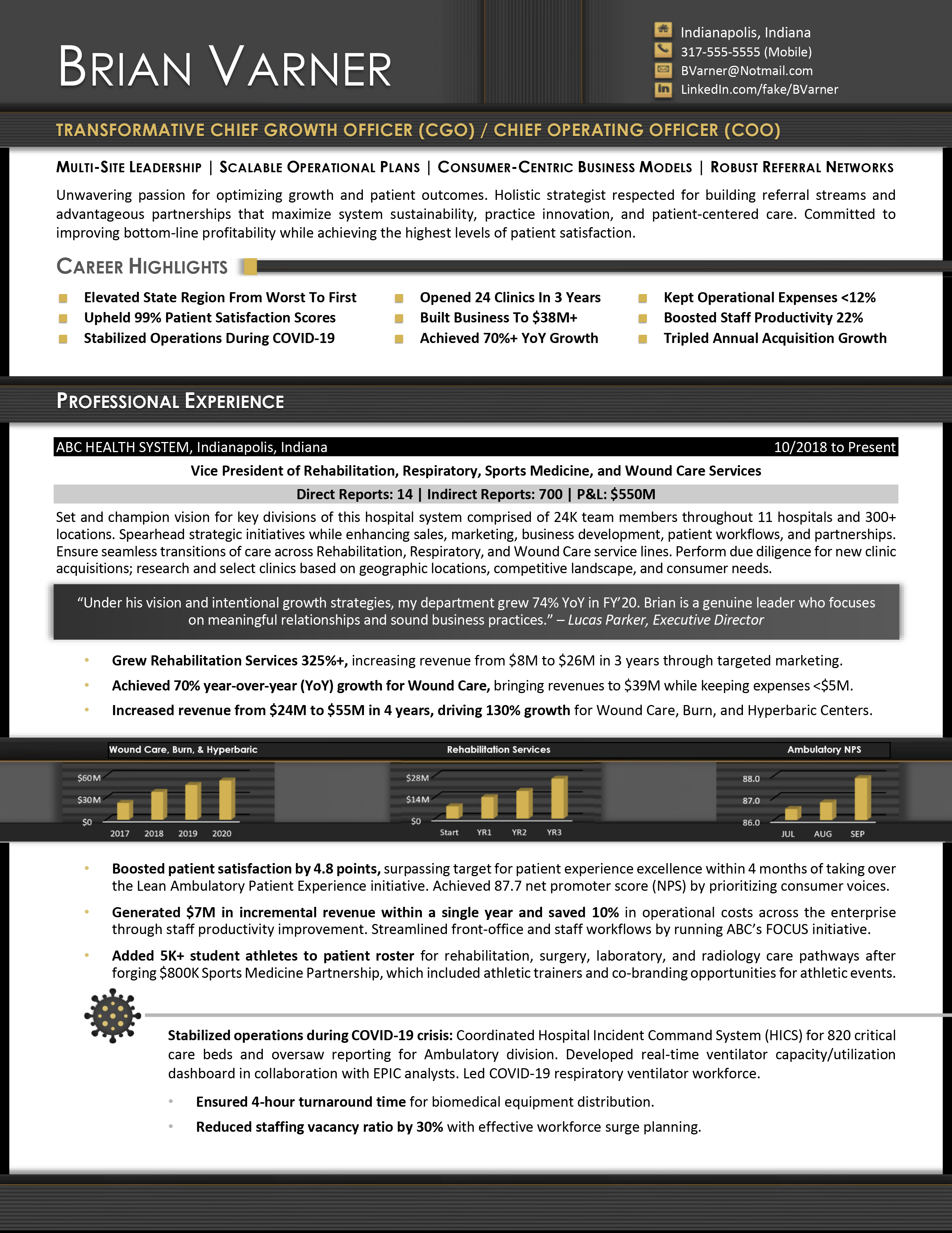 Chief Growth Officer (CGO) / Chief Operating Officer (COO) Resume Example