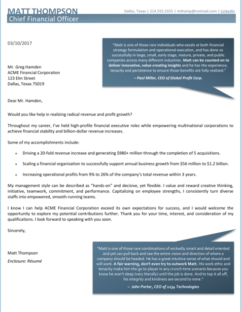 CFO Cover Letter Sample