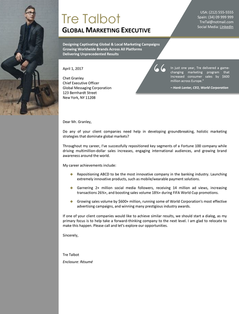 Global Marketing Executive Cover Letter Sample