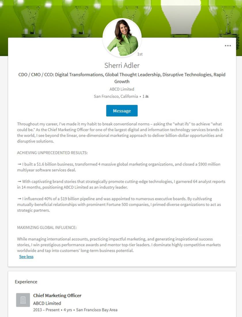 CDO / CMO / CCO LinkedIn Profile Sample