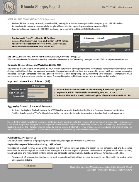 Resort Executive Resume Example