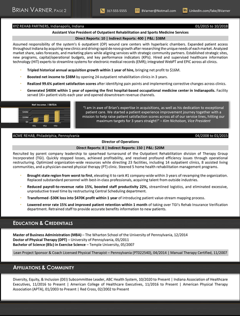 Chief Growth Officer (CGO) / Chief Operating Officer (COO) Resume Example