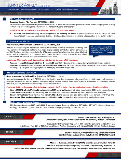 CEO COO BOD Resume Example