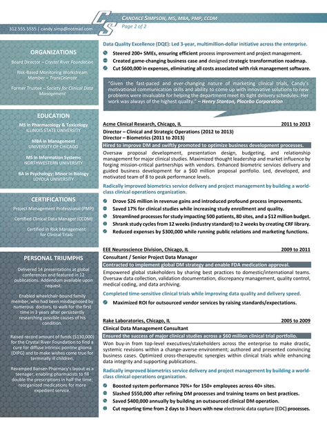 Clinical Data Executive Resume Example