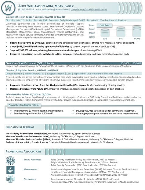 Hospita Executive Resume Example