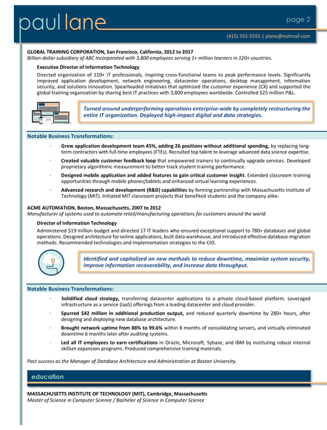 Chief Technology Officer Resume Example