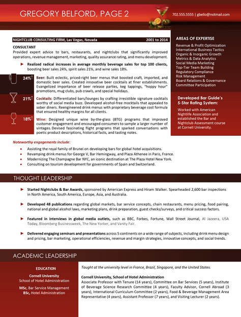 Bar and Nightclub Executive Resume Sample