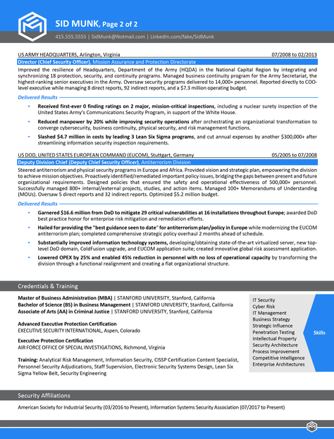 Global Security Executive Resume Example